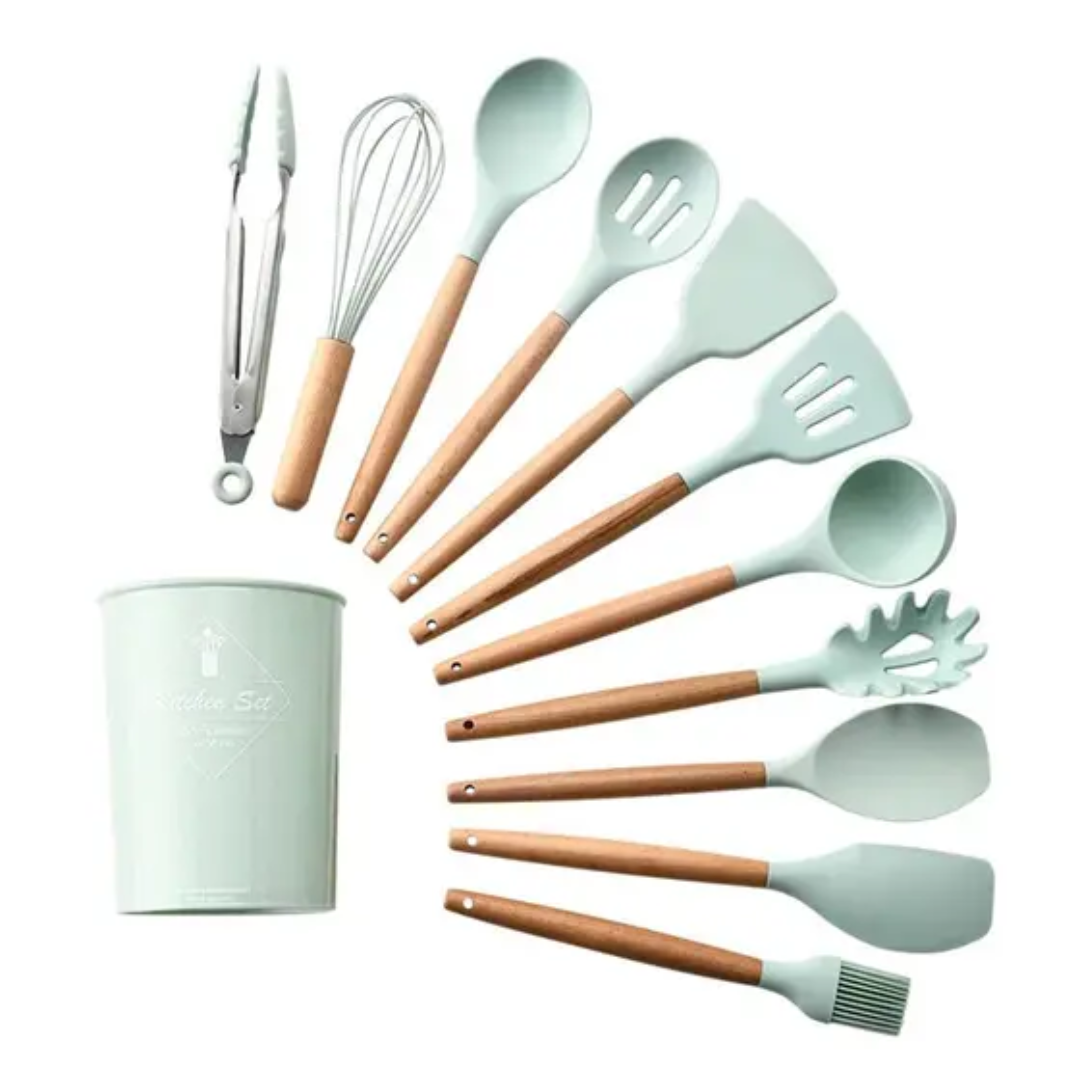 Frigideira Antiaderente Easy Chef 3 em 1 com Divisórias + Kit 12 Peças de Utensílios Para Cozinha em Silicone e Bambu