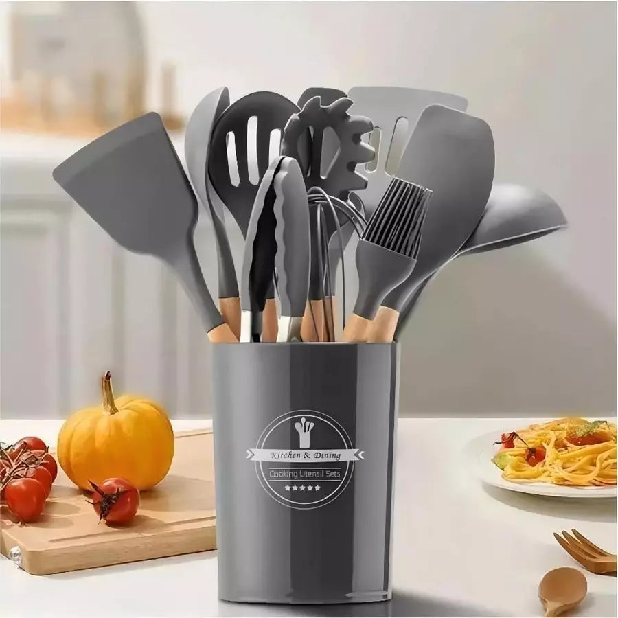 Frigideira Antiaderente Easy Chef 3 em 1 com Divisórias + Kit 12 Peças de Utensílios Para Cozinha em Silicone e Bambu