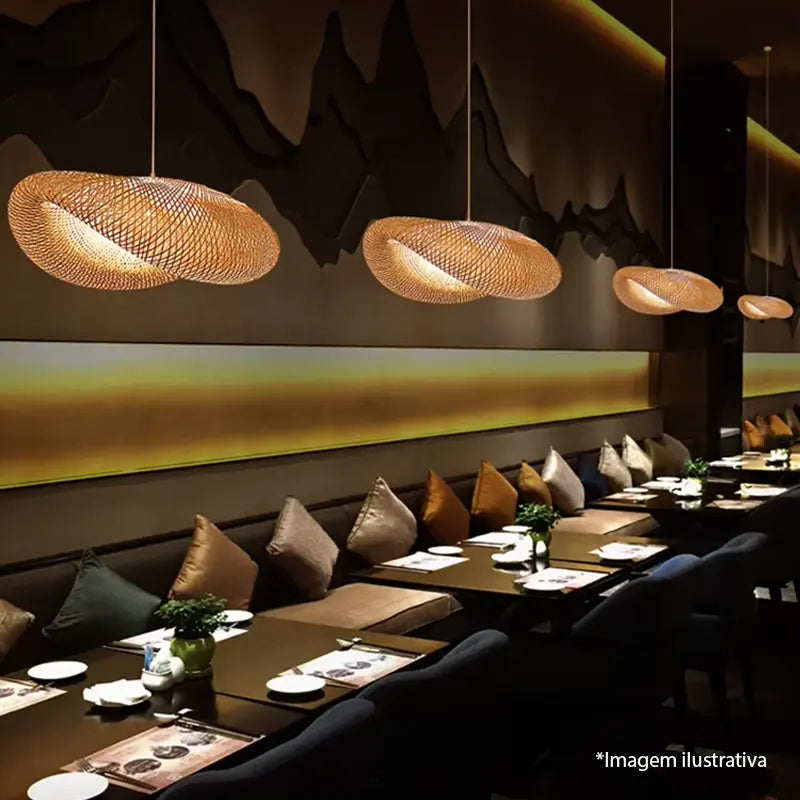 Luminária Pendente Bambu Rattan Honolulu